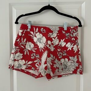 Red and White Floral Shorts